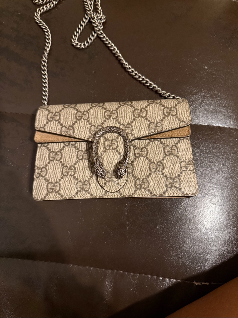 Gucci Beige Monogram Dionysus Crossbody with Silver Chain